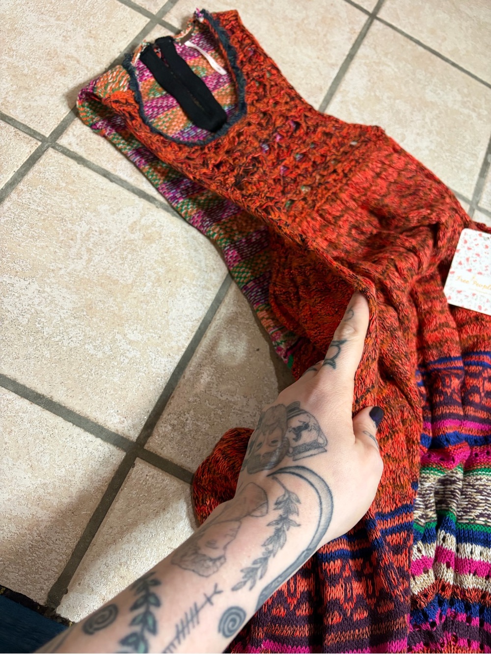 NWT Free People Knit Crochet Southwest Mini Dress Boho (Multicolor) Size Large - Picture 10 of 11